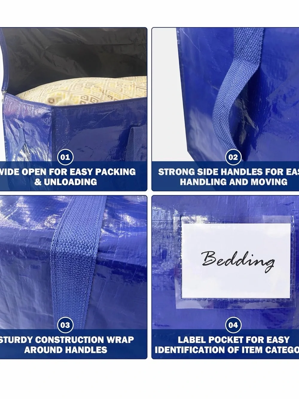Large Blue Bedding Storage Bag with Handles for Home Organization